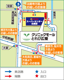 クリニックモールとれび広陵 進入経路図